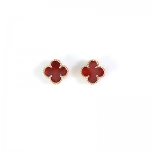 Natural Carnelian 12mm Clover Earrings