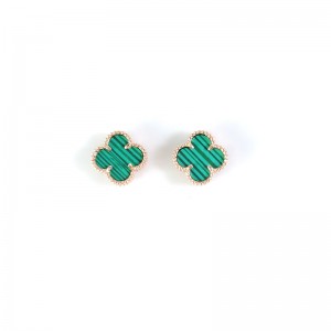 Natural Malachite 12mm Clover Earrings