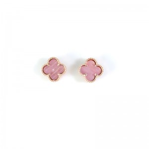 Natural Rhodonite 12mm Clover Earrings