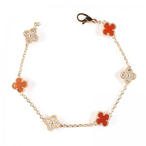 Natural Carnelian & Zircon Diamond Clover Bracelet