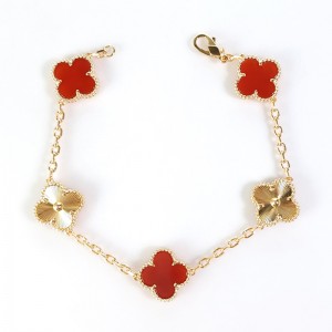 Natural Carnelian&Classic Gold 15mm Big Clover Bracelet