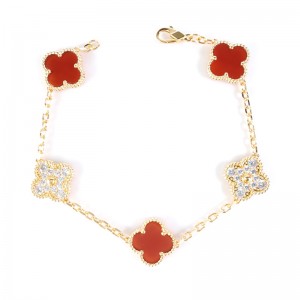 Natural Carnelian&CZ 15mm Big Clover Bracelet