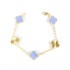 Natural Blue lace agate&Classic Gold 15mm Big Clover Bracelet