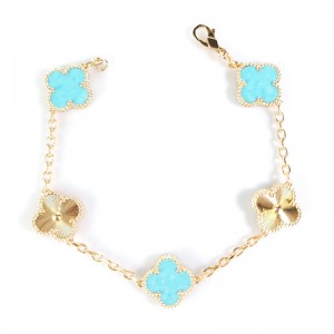 Created Amazonyte&Classic Gold 15mm Big Clover Bracelet