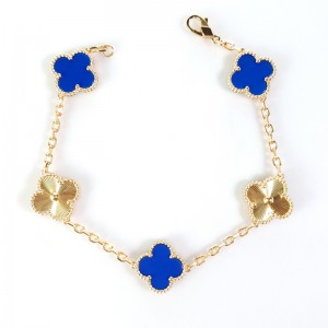 Created Lazurite&Classic Gold 15mm Big Clover Bracelet