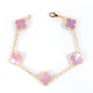 Natural Pink Mother Of Pearl 15mm Big Clover Bracelet