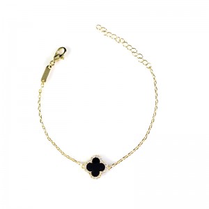 Natural Black Onyx Clover Bracelet with Zircon Diamond