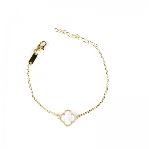 Natural White Mother Of Pearl Clover Bracelet with Zircon Diamond