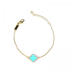 Created Sky Blue Turquoise Clover Bracelet with Zircon Diamond